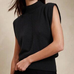 Banana Republic Franca 100% Cashmere Padded Shoulder Top - Black